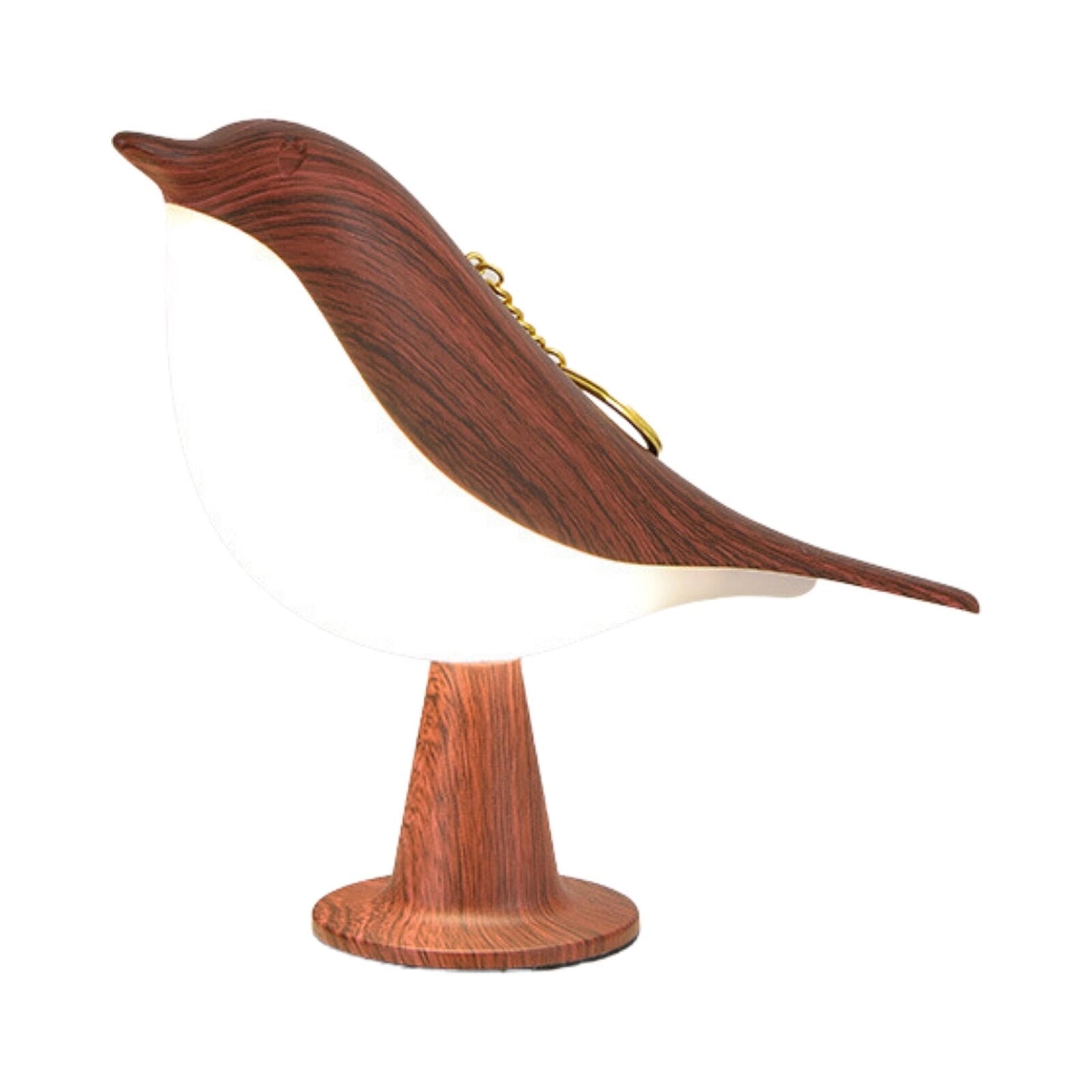Dimmable LED cordless table nightstand lamp made from spruce wood, featuring a bird design.