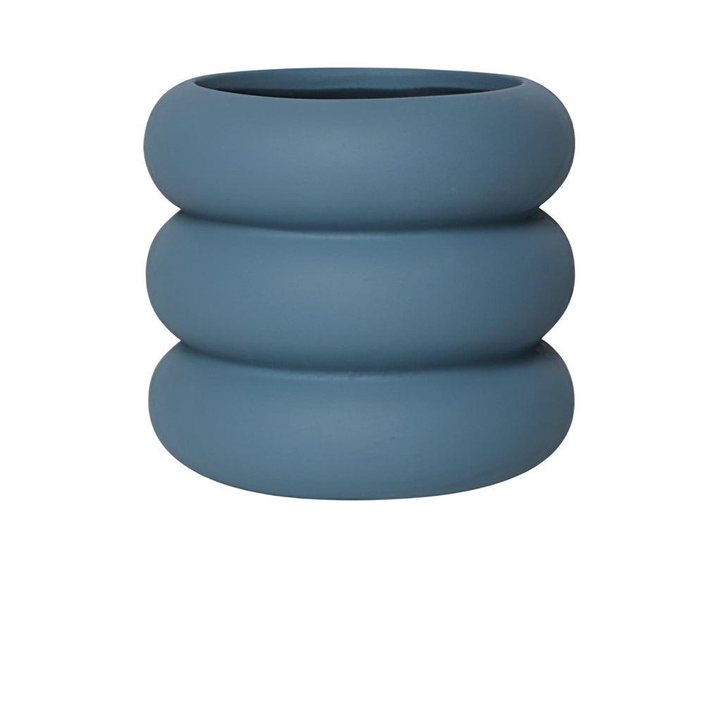 Large teal ceramic round plant pot with smooth finish and modern design.