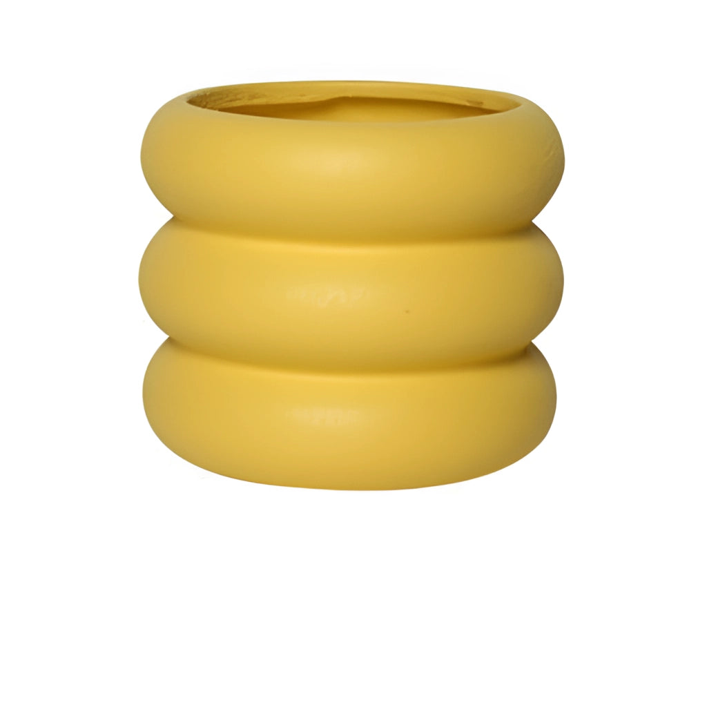 Large yellow ceramic round plant pot