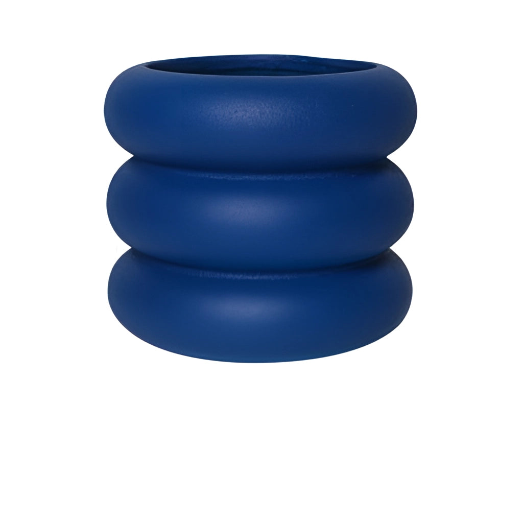 Large blue ceramic round plant pot.