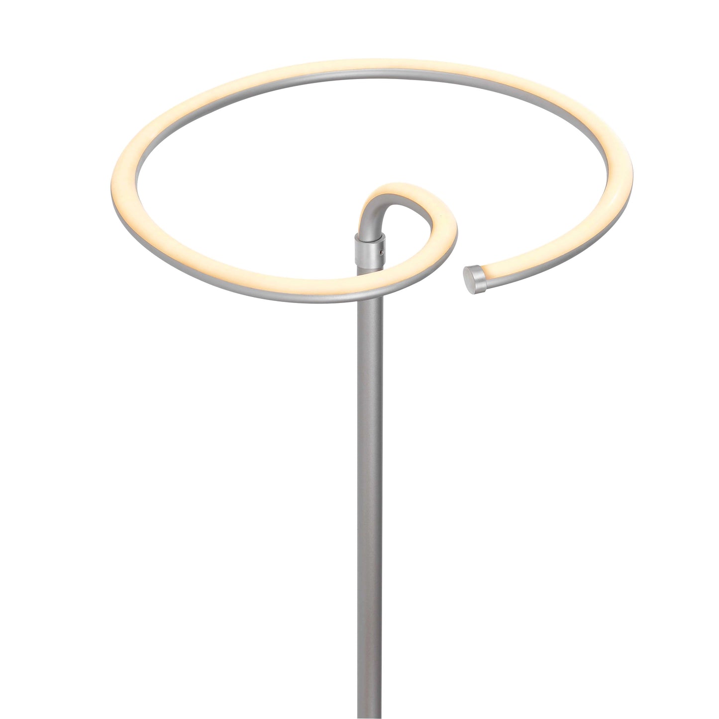 Energy efficient metal floor lamp with LED touch dimmer and uplighter design.