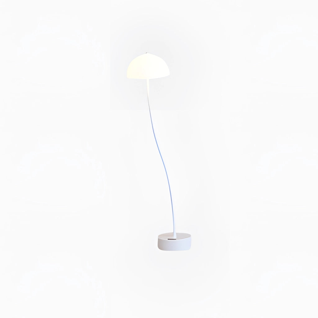 Modern white table lamp with tricolor light, featuring organic design and high-quality craftsmanship.
