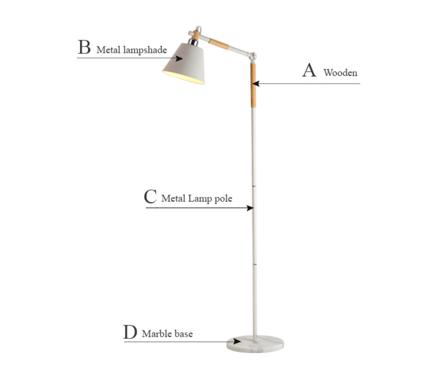 Modern floor lamp with a marble base and versatile lighting features, showcasing sleek, geometric design elements including a rectangular stand and circular light fixtures.