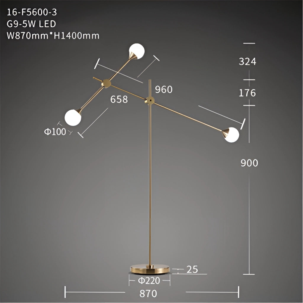 Modern floor lamp with rotative adjustment and plug-in installation, featuring a sleek, minimalist design with clean lines and symmetrical elements.