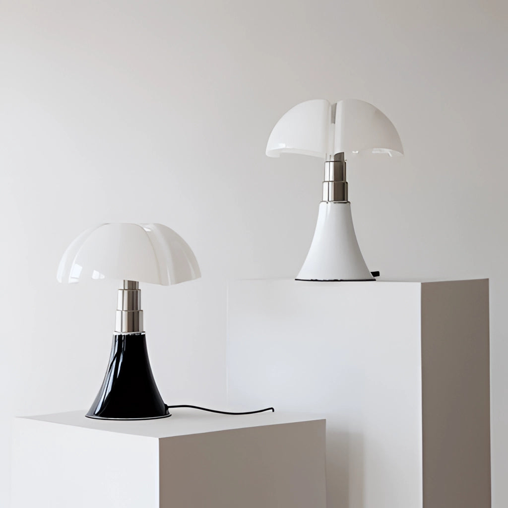 A grey floral design table lamp with adjustable height and LED light, featuring a wooden base and a matching grey lampshade, suitable for interior design.