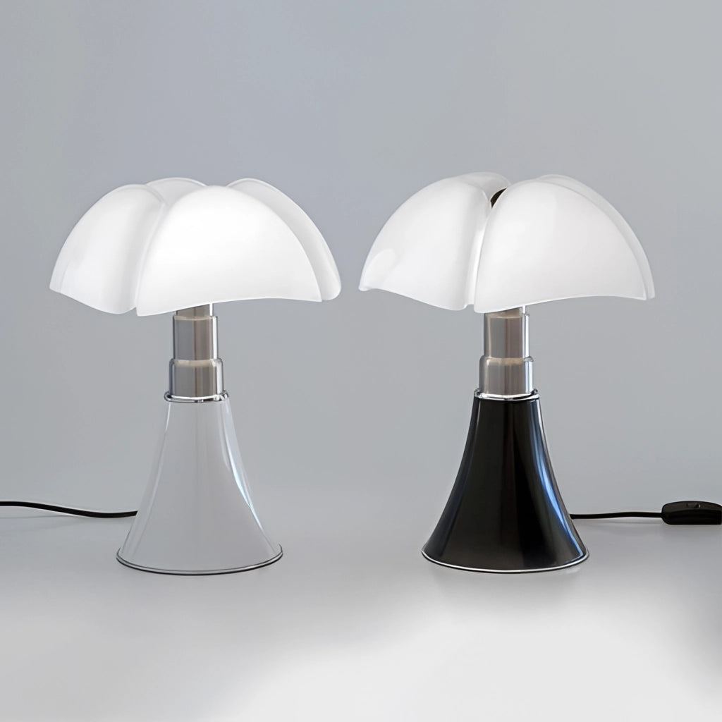 Floral design table lamp with adjustable height and LED light, featuring a wooden base and artistic, nature-inspired details.