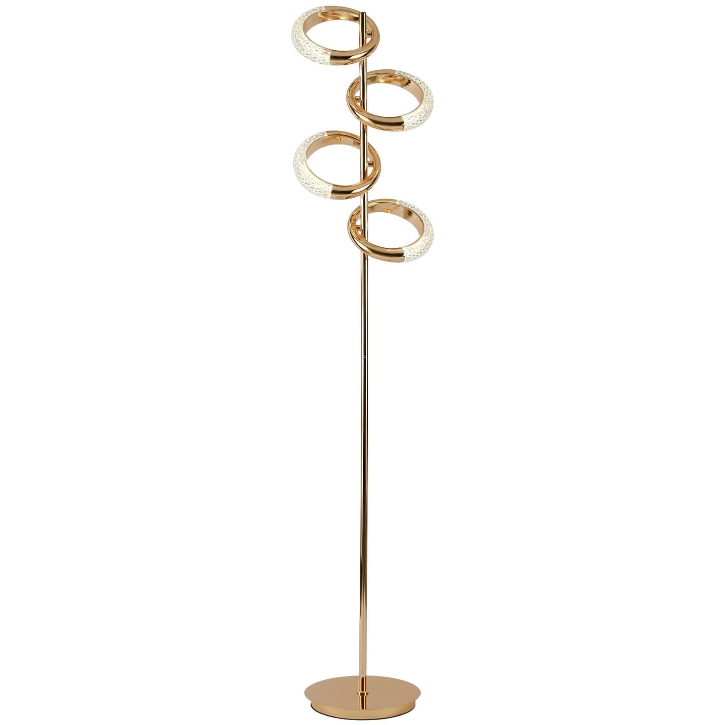 Gold Diamond-Patterned Adjustable Angles Floor Lamp with a sleek metallic finish and geometric diamond design, placed next to a potted plant.