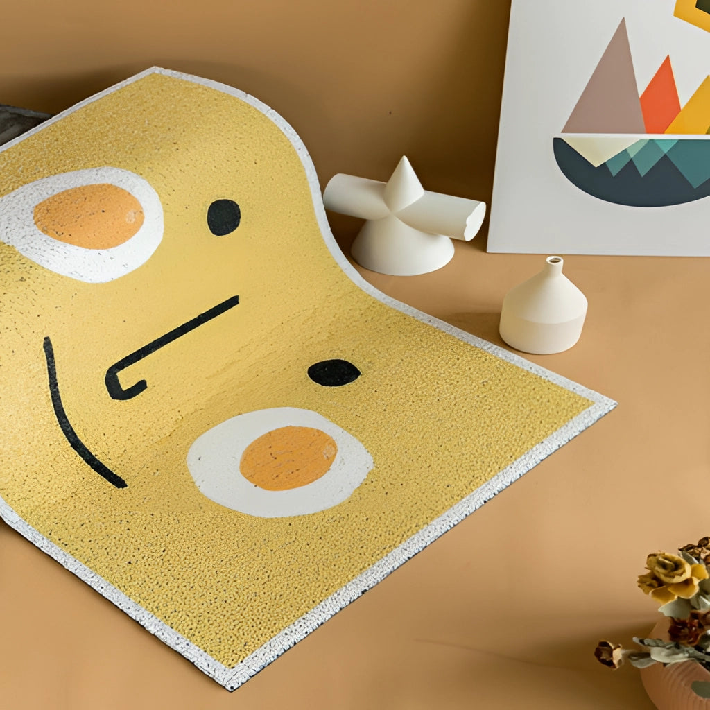Indoor/Outdoor Tropical Aloha PVC Rug Mat with yellow tropical pattern and rectangular shape.