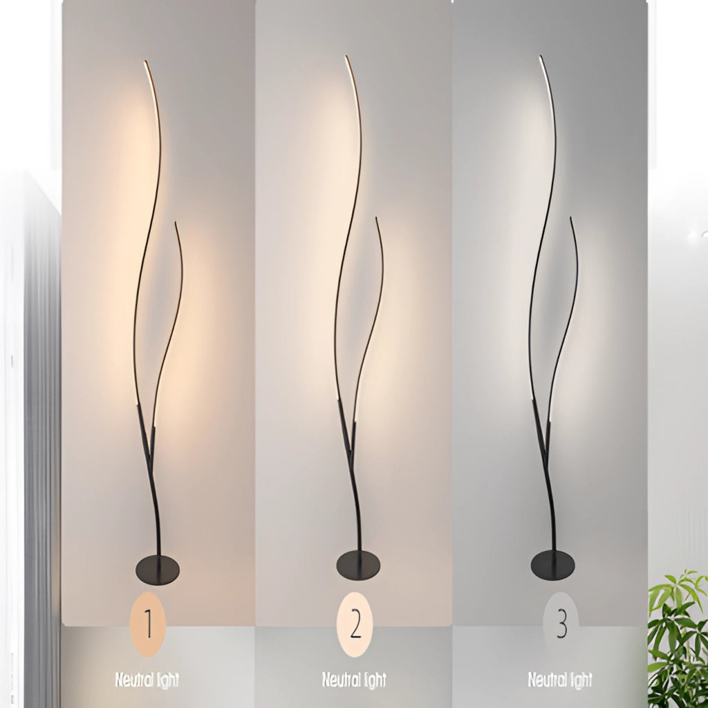 A modern interior lamp with a wooden base, rectangular glass body, and metal accents, featuring a remote control for adjustable light temperatures.