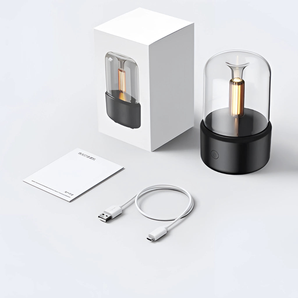 LED Aromatherapy Diffuser with Candle Light Effect on a shelf.