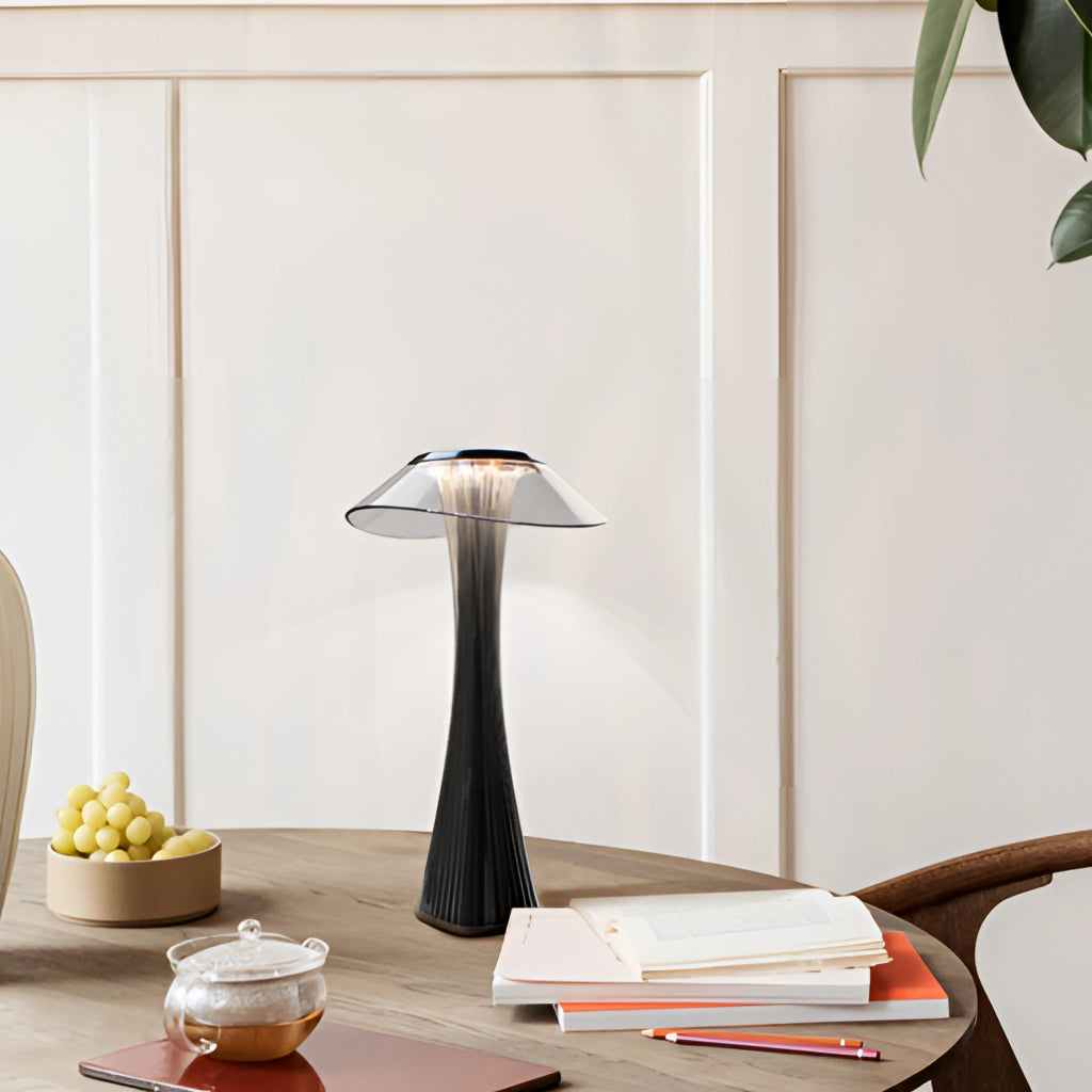 LED Diamond Desk Light with crystal design on a wooden table in a modern interior setting.