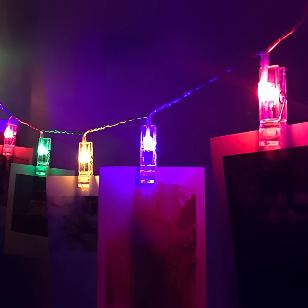 Multi Color LED Fairy Light Clip String Lights, 20 Ft with 40 LEDs, displaying vibrant purple and magenta hues, creating a festive and enchanting ambiance.