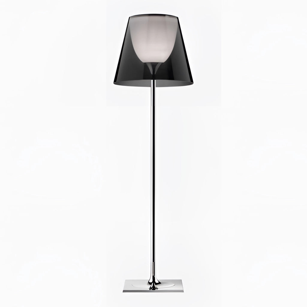 LED Floor Lamp with Amber Clear Gray Downward Shade for Focused Illumination in Gray, featuring a rectangular lampshade, suitable for interior design and home accessories.