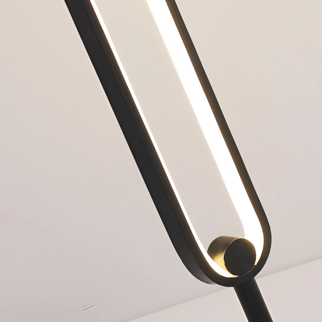 LED floor lamp with stylish rectangular design, RGB multicolor and warm white lighting, featuring a combination of wood and metal elements, placed beside a modern table.