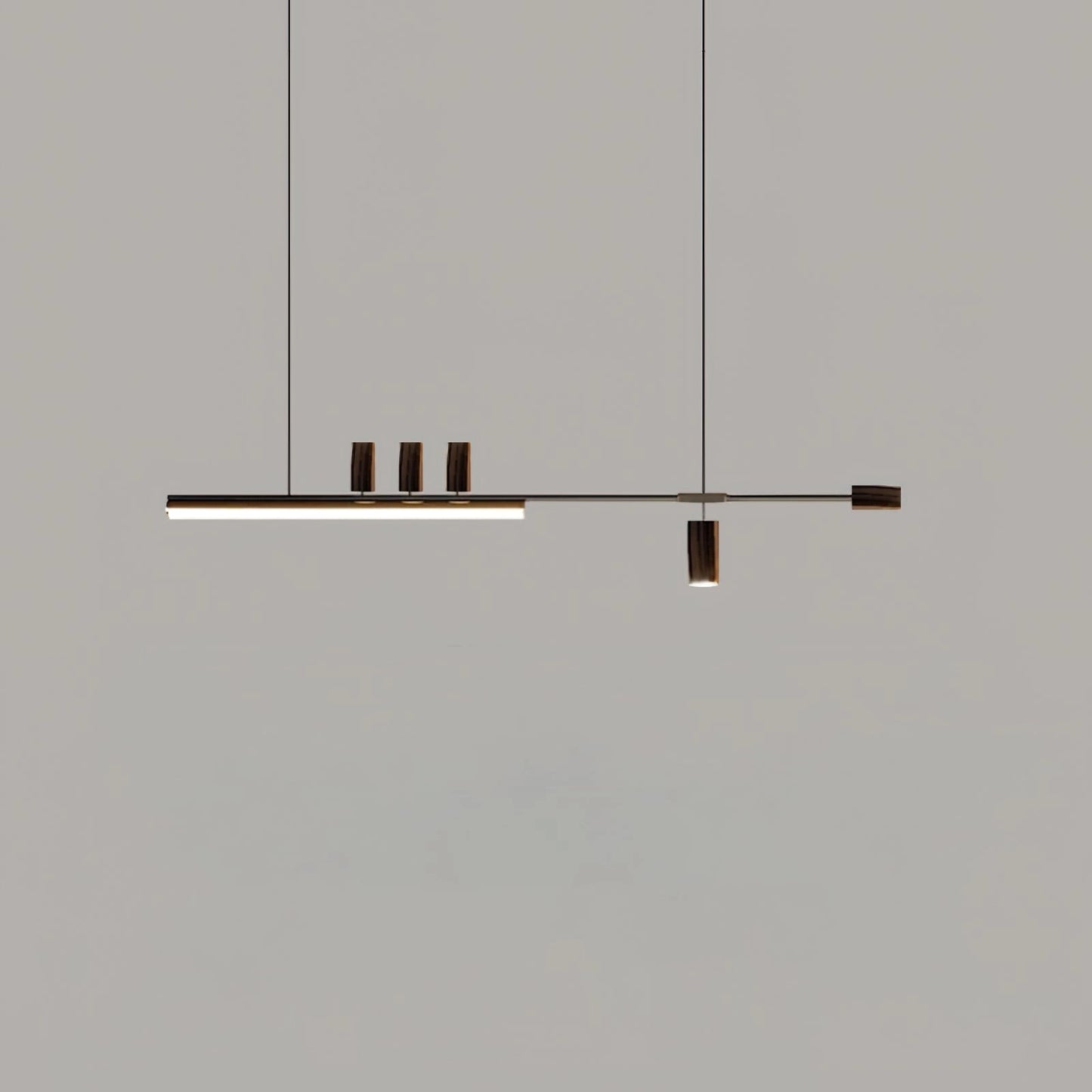 Nordic-inspired LED pendant light with sleek matte black design, adjustable wire, warm light option, and large dimensions of ∅ 59.1″ x H 59.1″ (∅ 150cm x H 150cm).