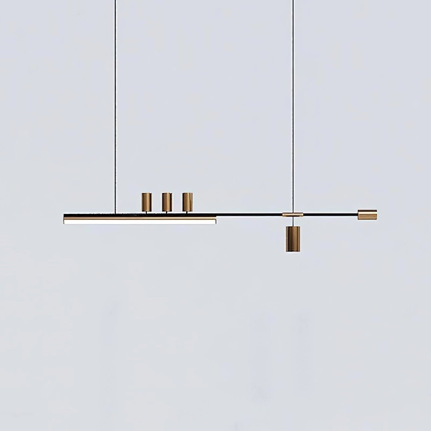Nordic-inspired LED pendant light with a sleek, rectangular design featuring adjustable wire and multiple lighting options.