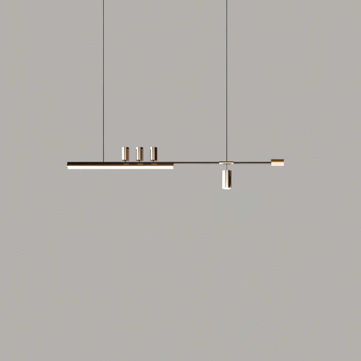 Nordic-inspired LED pendant light with sleek design, adjustable wire, and gold & black finish, providing cool light.