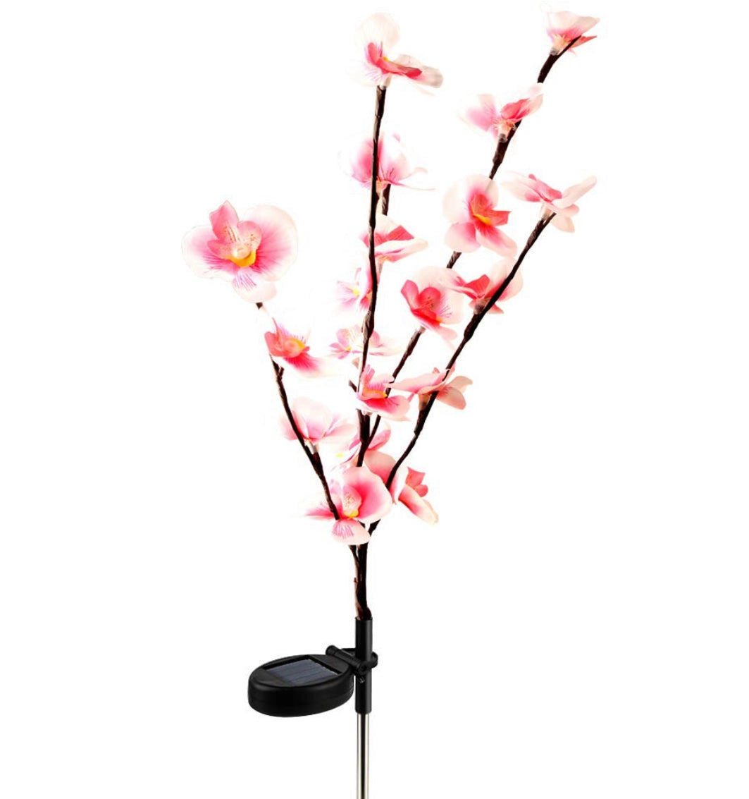 LED Solar Orchid Lights with Color Transition - Twin Pack featuring realistic orchid flowers with petals and branches, illuminated with vibrant colors.