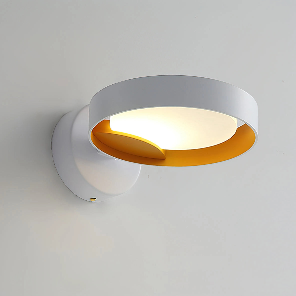 Contemporary iron and acrylic LED wall light with artistic design, featuring a cylindrical shape and mounted on a wall.