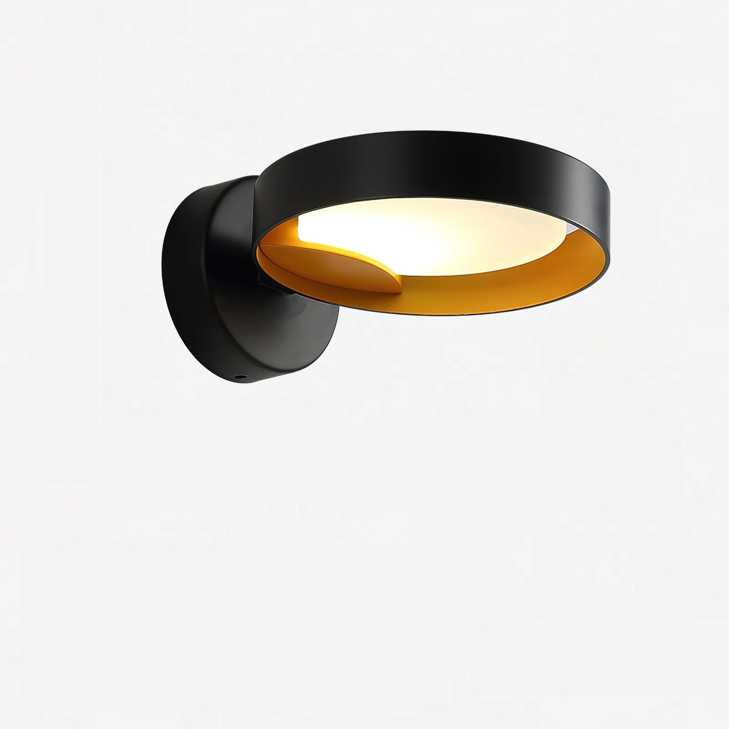 Contemporary LED wall light with artistic design, featuring an iron and acrylic sconce with a circular motif.