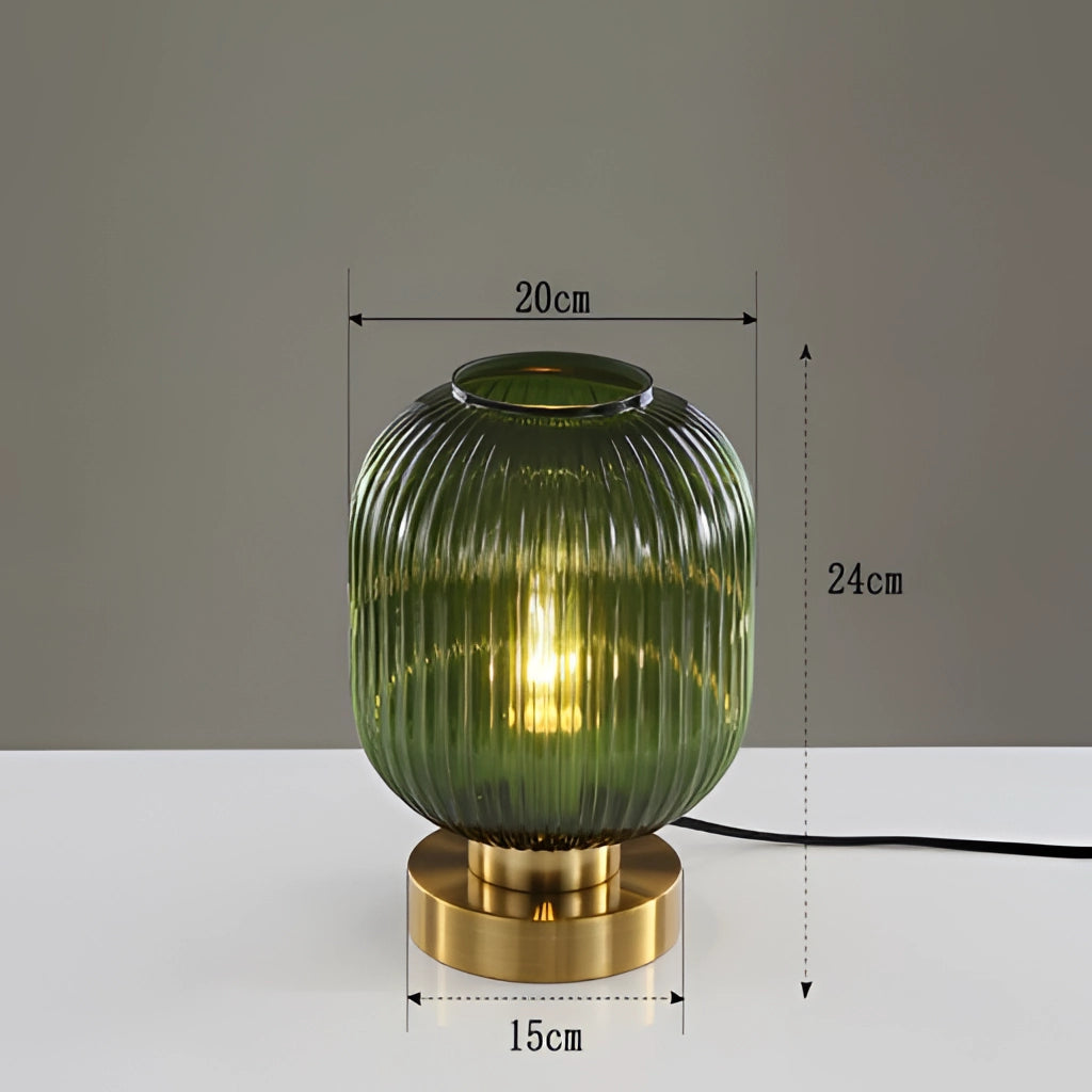 Green Luminescent Crystal Table Lamp, 20cm, with sleek glass and metal design.