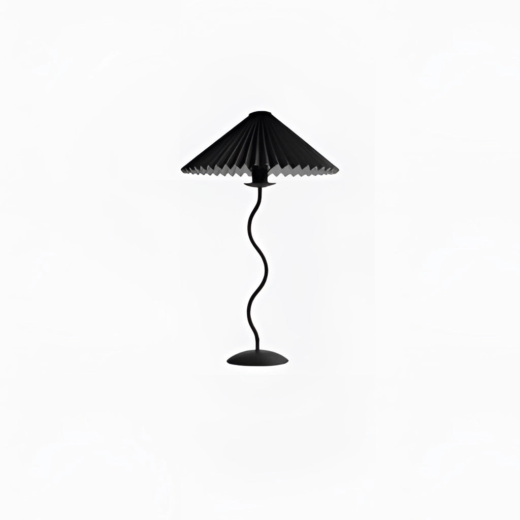 Black Metal Textile Curved Pleated Table Lamp with Shade