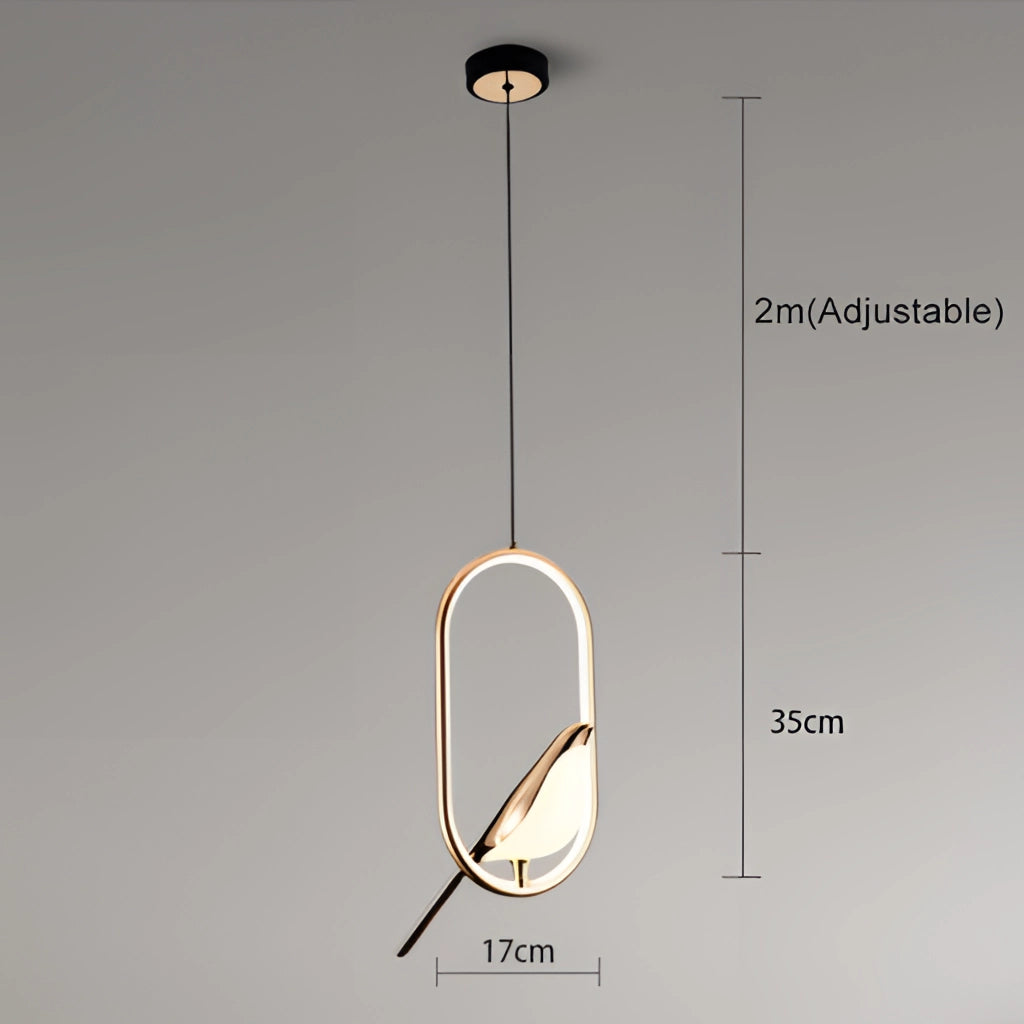 Modern rotatable wall sconce with a 360-degree ellipse-shaped gold lampshade, emitting warm light.