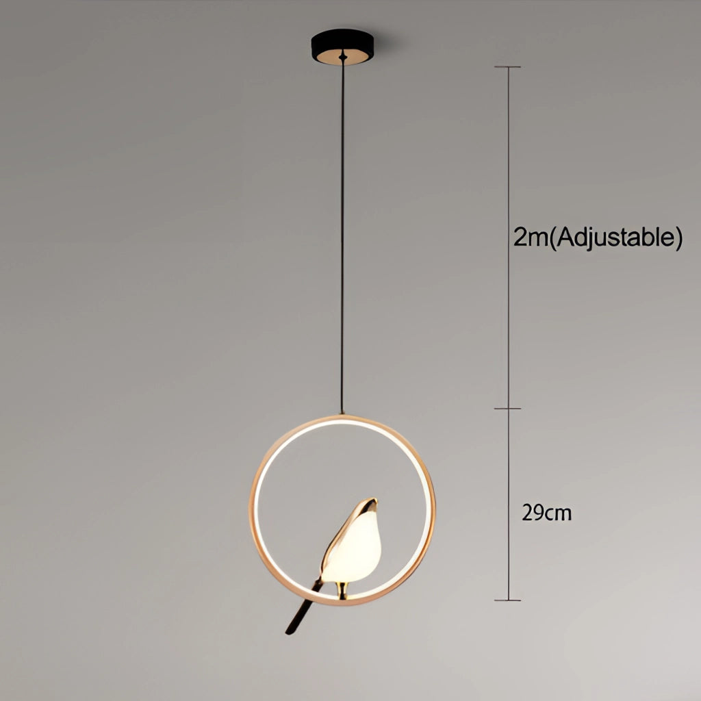 Modern rotatable wall sconce with a 360-degree circular gold lampshade emitting warm light, mounted on a wall.