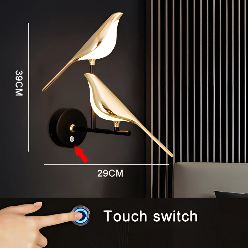 A Modern Rotatable Wall Sconce with a 360-Degree Lampshade, featuring a Gold Light and 2-head design with a Touch switch for Warm Light.