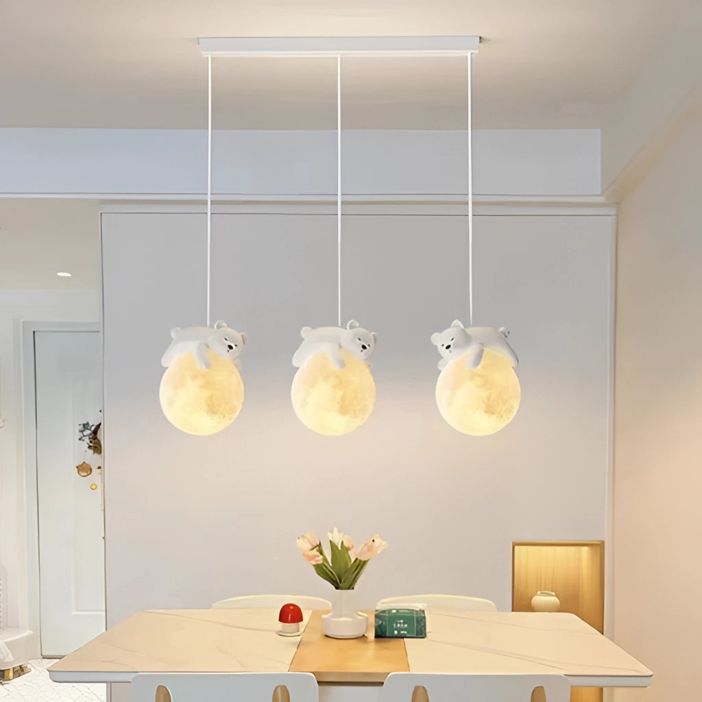 Modern Nordic Pendant Lights with LED Bulbs hanging over a wooden table with plants in a stylishly designed interior.