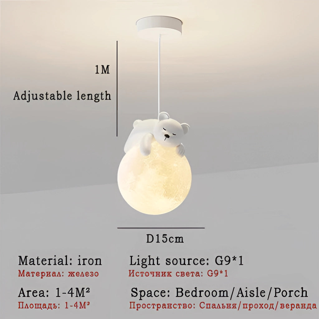 Modern Nordic Pendant Lights with LED Bulbs featuring a single bear-shaped head and emitting neutral light at 4000K, hanging from the ceiling.