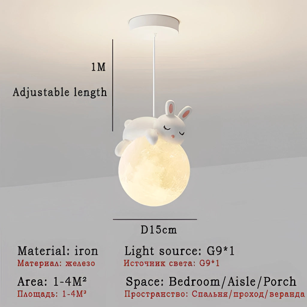 Nordic pendant light chandelier with a bunny-shaped design, featuring a single LED bulb emitting neutral light at 4000K.
