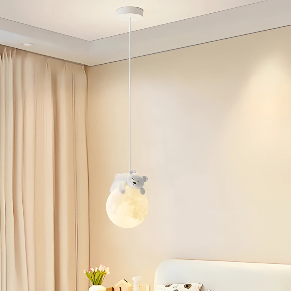 Nordic Pendant Lights with LED Bulbs hanging in a modern interior with wooden features, curtains, and a sleek floor.