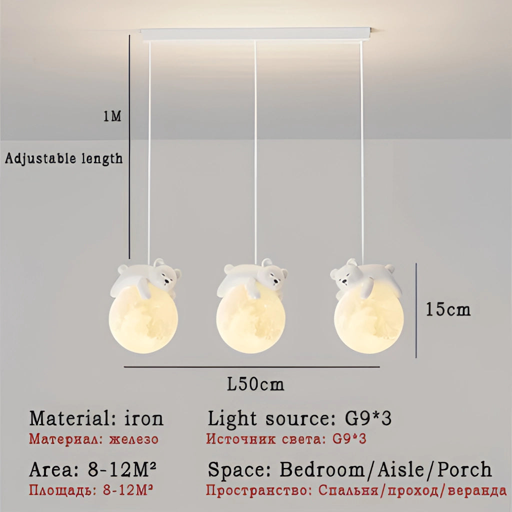 Nordic Pendant Lights with LED Bulbs - Modern Style Chandelier, Bear 3heads variant in Neutral light 4000K, featuring three bear-shaped light fixtures.