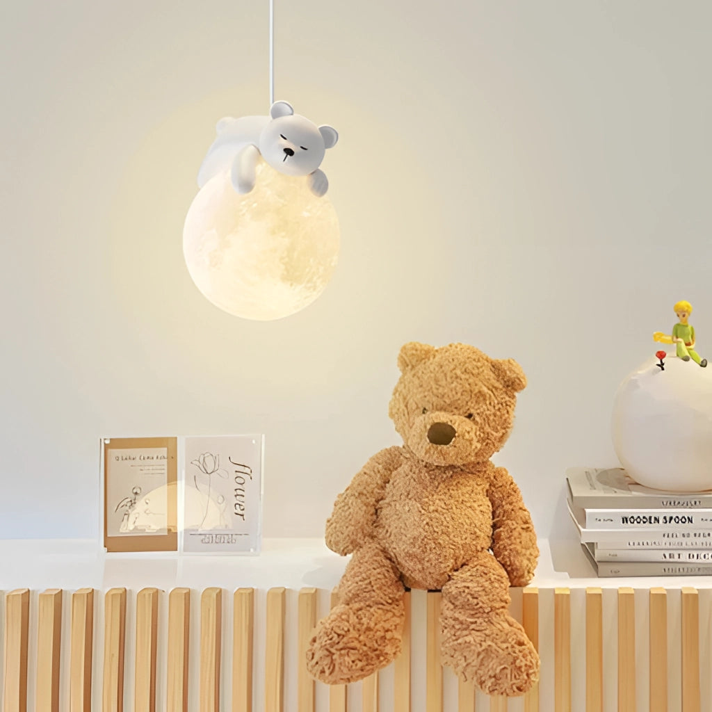 Nordic Pendant Lights with LED Bulbs - Modern Style Chandelier hanging in a wooden room with plush teddy bears and baby toys.