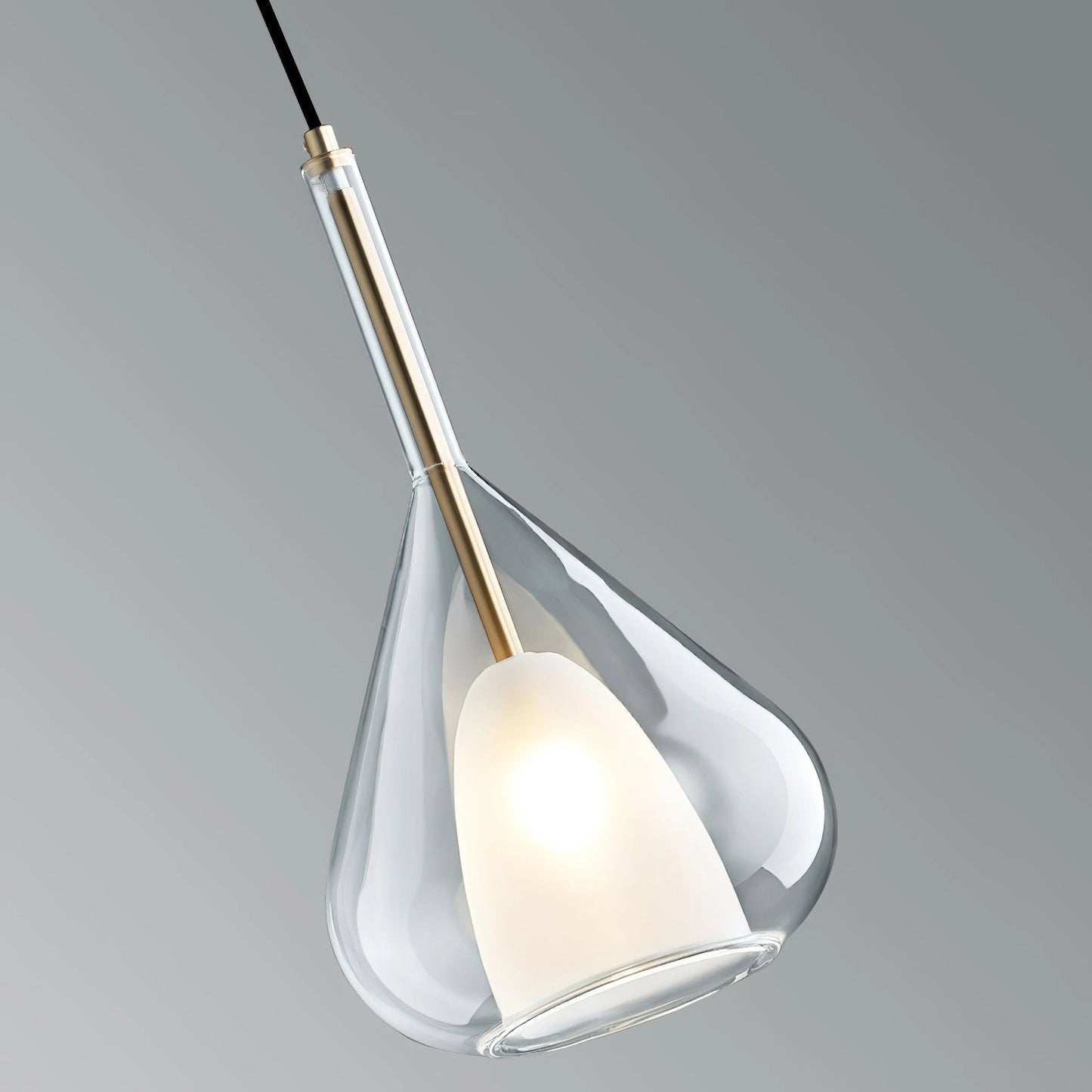Nordic style pendant lamp with clear raindrop design and starlight effect, featuring a conical glass shade and metal accents.