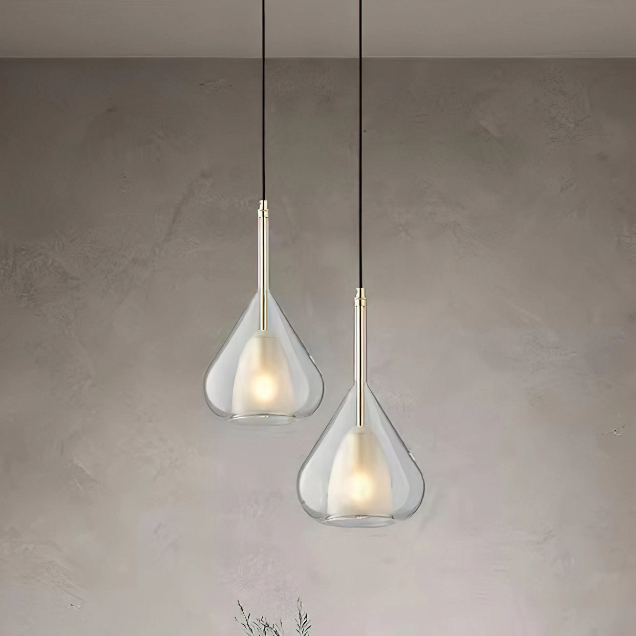Nordic style pendant lamp with clear raindrop design and starlight effect, featuring a glass and metal ceiling fixture.