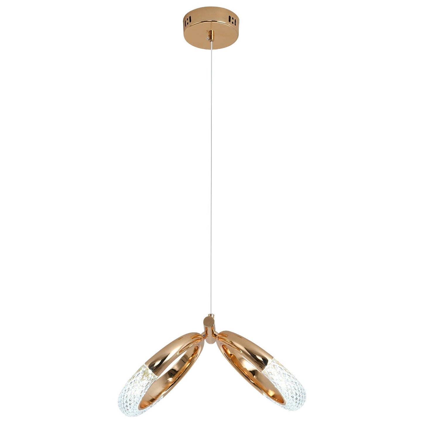 Modern Pendant Lamp Dante chandelier with a circular wooden and metal design hanging from the ceiling.