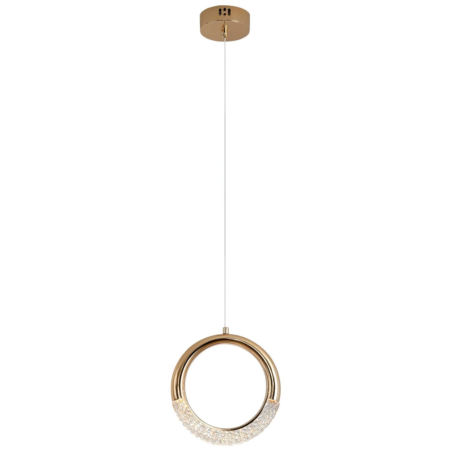 Modern Pendant Lamp Dante with circular and rectangular metal design elements, featuring a sleek, transparent finish and a contemporary chandelier style.