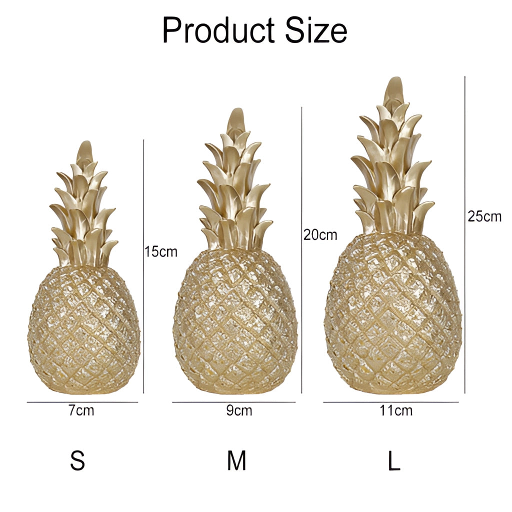 Golden resin pineapple-shaped ornament, white medium-sized, Nordic home decor with a symmetrical pattern.