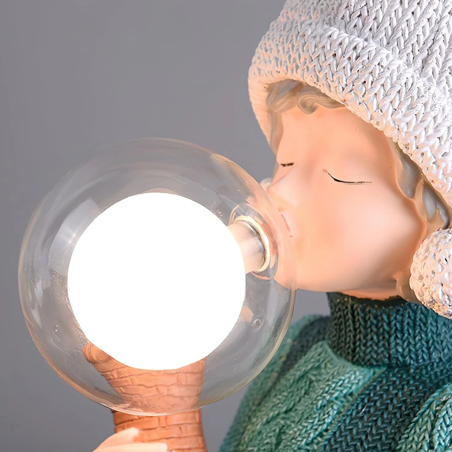 Resin table lamp featuring an elegant rabbit girl with dual glass lampshades.