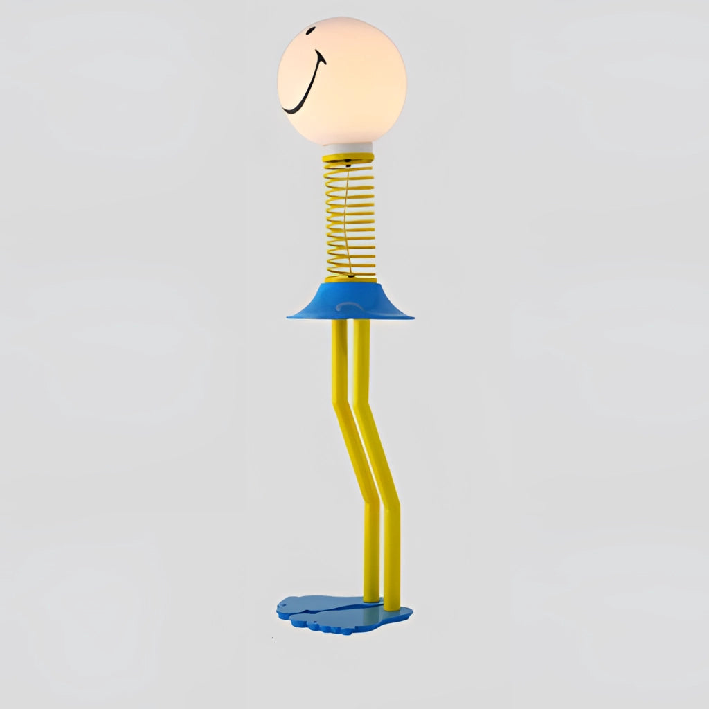 Large Smiley Face Design Floor Lamp in Yellow, Blue, and White with Metal Iron and Acrylic Glass, featuring an LED Bulb and 110V US Plug, ideal for Bedroom Lighting