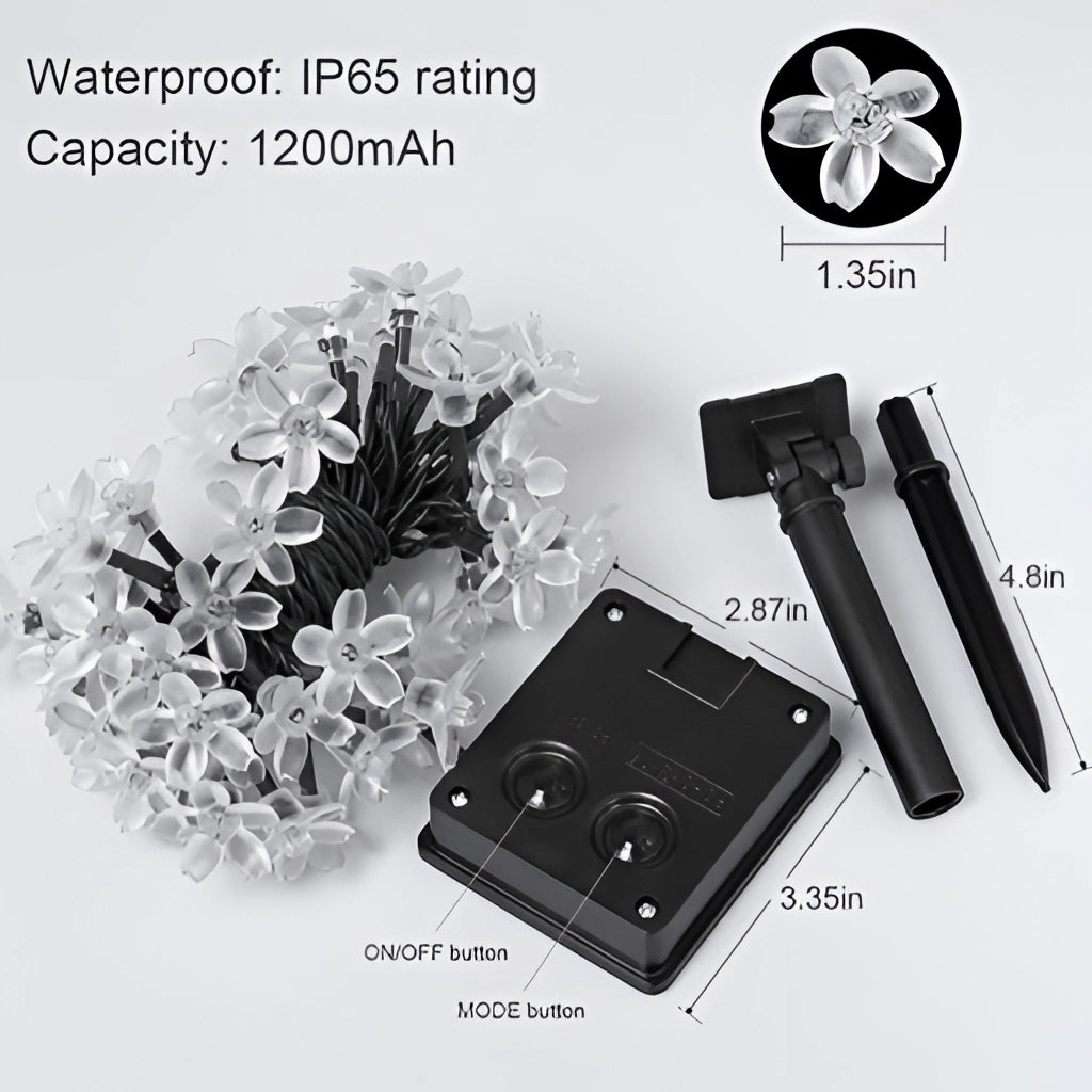Solar Flower Garden LED Light Strips with illuminated flower petals and compact, decorative design.