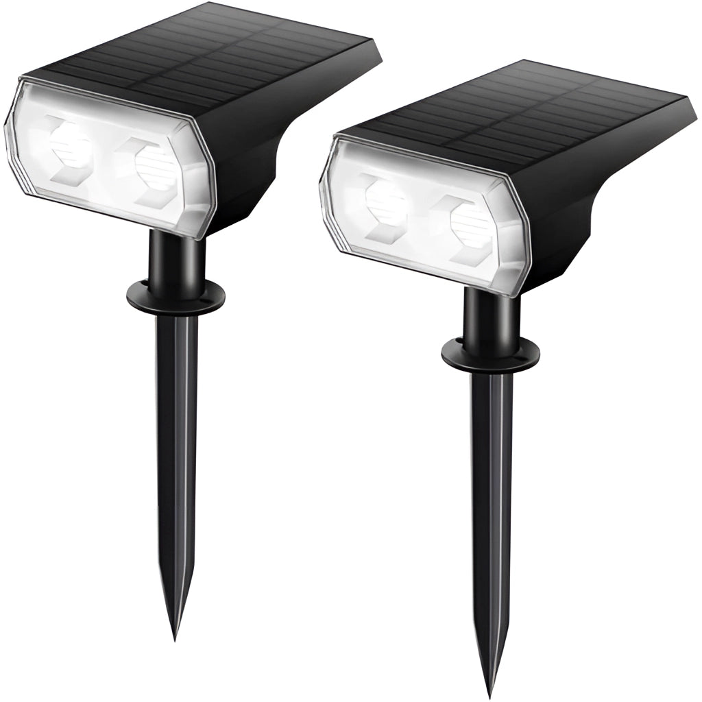 White solar landscape spotlights, IP65 waterproof, set of 2, outdoor lights with long battery life.