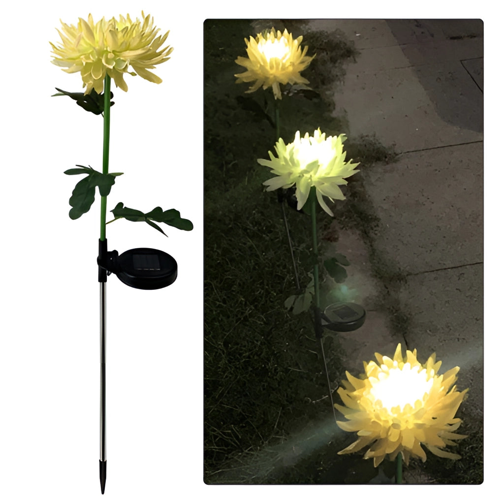 Solar LED Crown Imperial Flower Lights featuring yellow flowering plants with detailed petals.