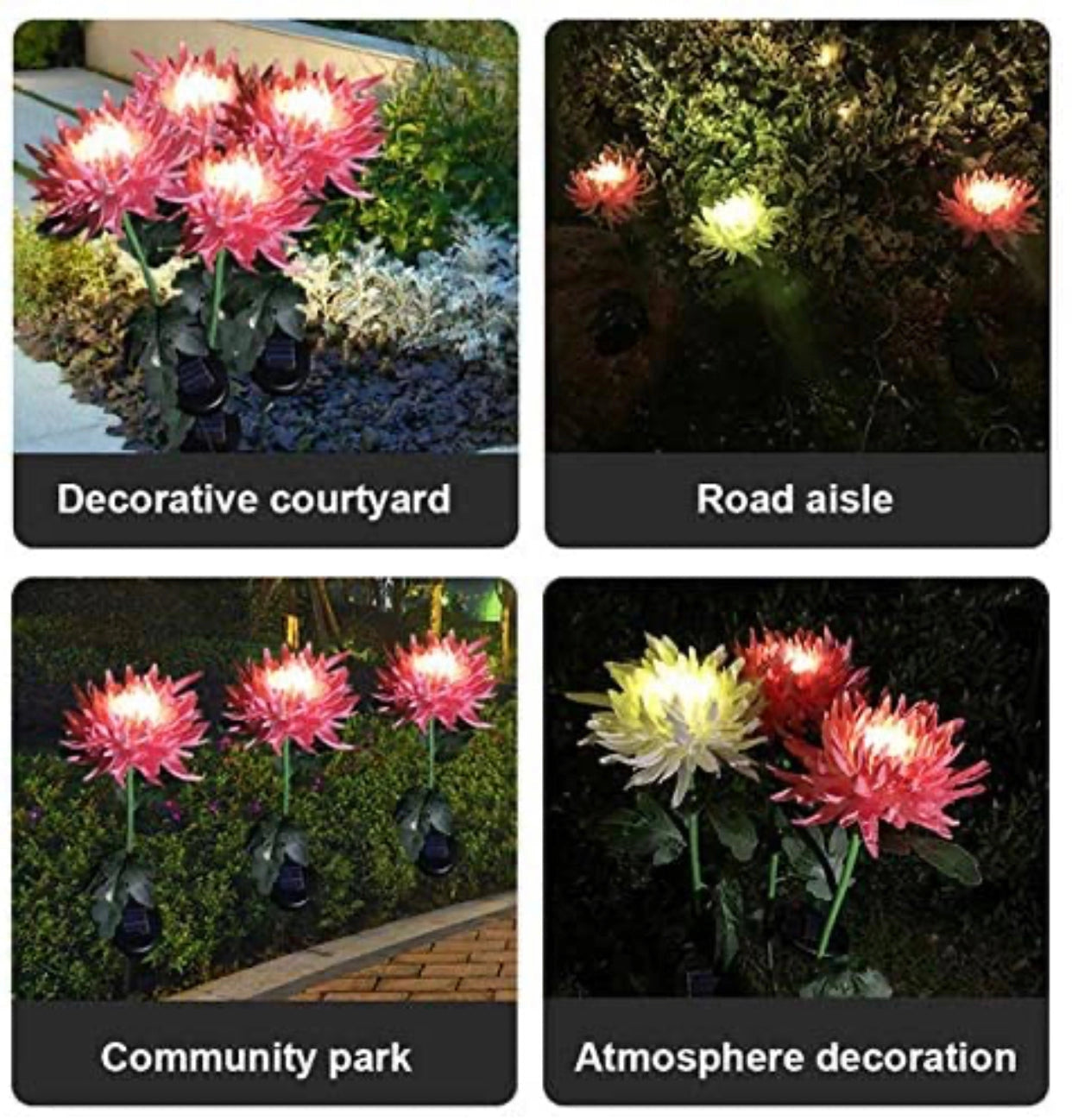 Solar LED Crown Imperial Flower Lights illuminating a garden with their vibrant green petals and natural botanical design.