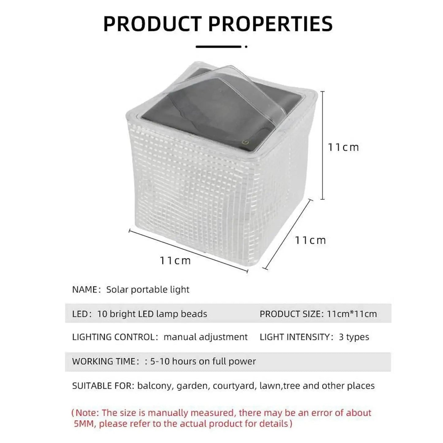 Portable Solar Outdoor Light, IP65 waterproof, RGB/white color, long battery life, rectangular shape, lightweight design.