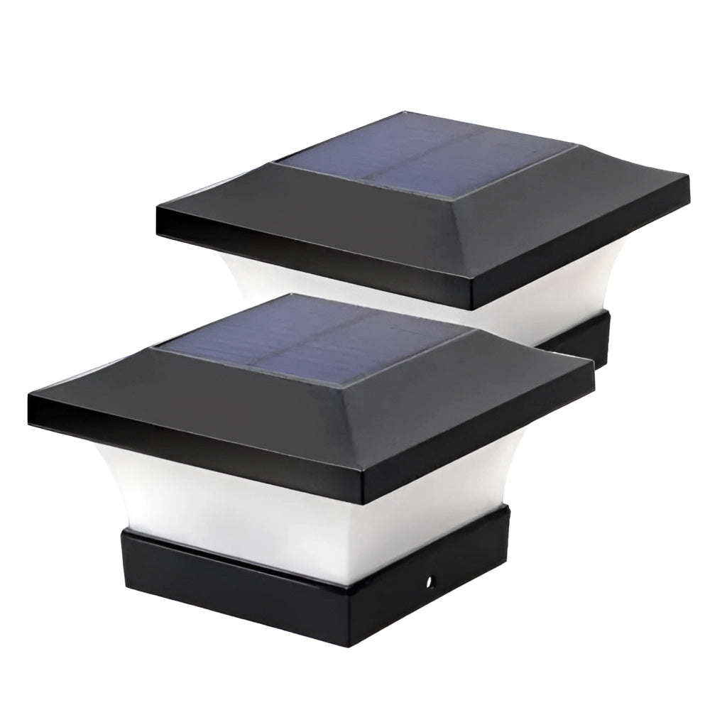 Solar post cap lights for outdoor fences, LED, solar-powered, waterproof IP65, switchable between warm white (3000K) and white light (6000K), set of 2 pieces.