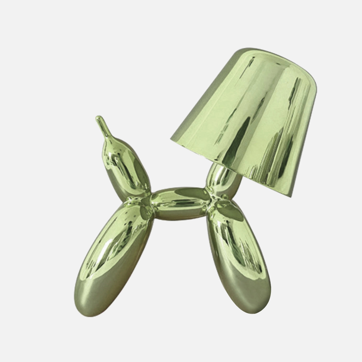 Crystal table lamp with touch-sensitive dimmable feature and balloon dog design in lime color.