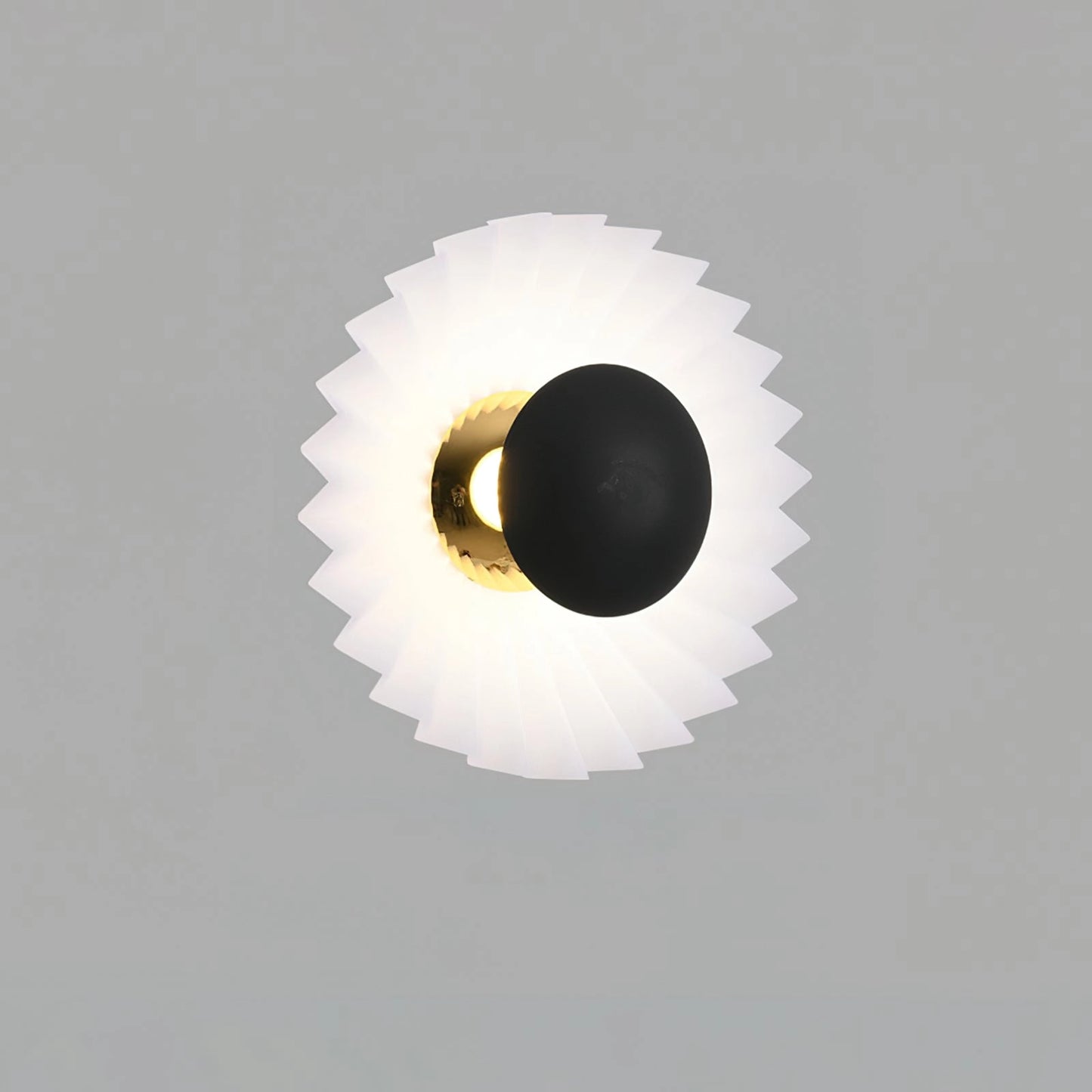 A set of two modern wall lamps in white and black, featuring a sleek, circular design with cool lighting, ideal for artistic elegance in contemporary interiors.